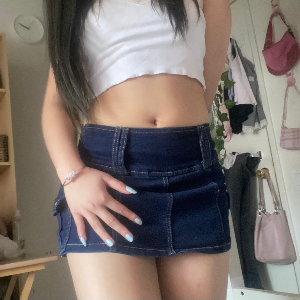 Y2K low rise denim micro mini skirt